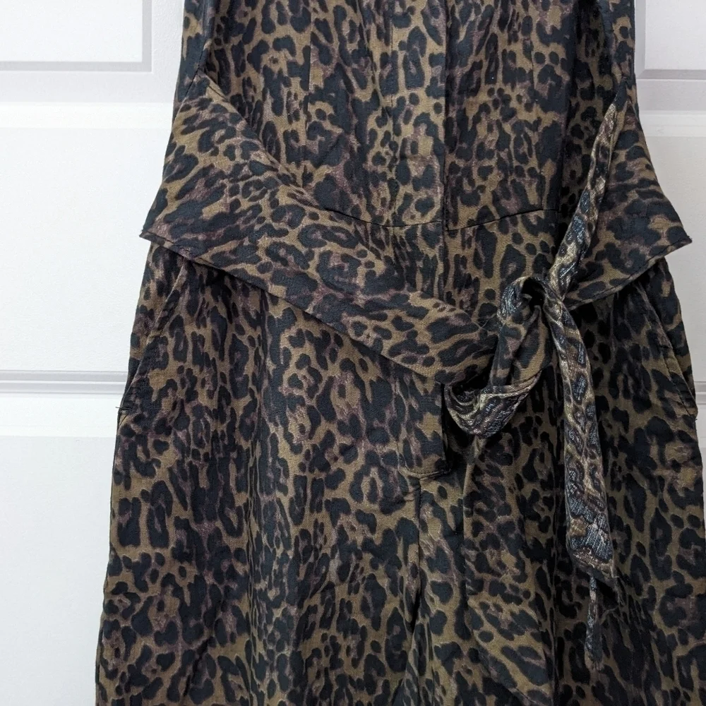Banana Republic Jumpsuit Romper Women's 0 Leopard Linen Blend Button Up Tie